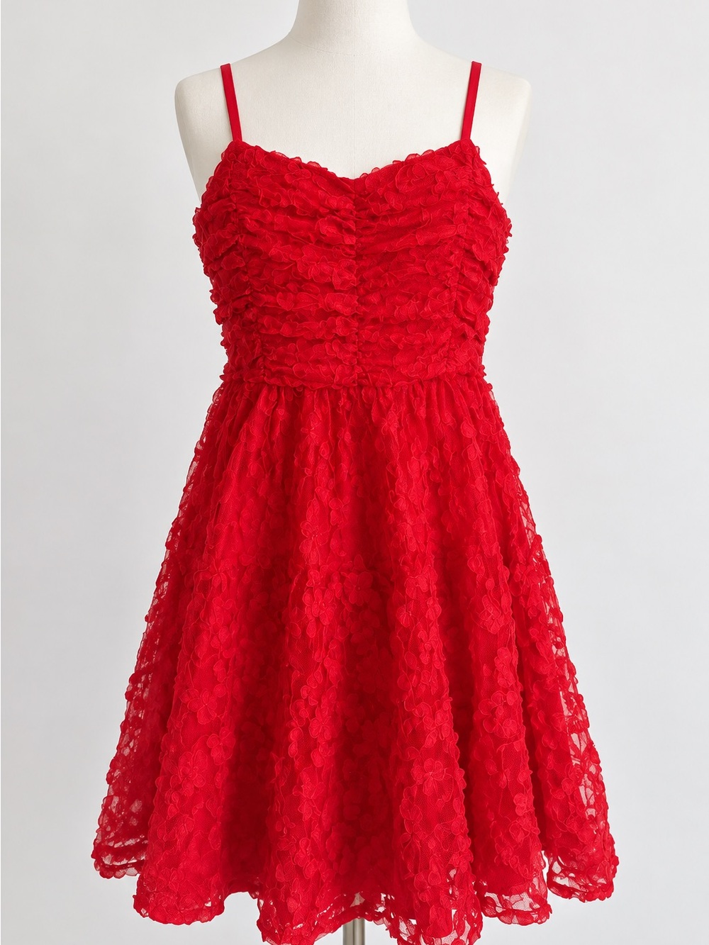Kensie Girl Red Ruffle Lace Party Dress Size 16 Spaghetti Strap